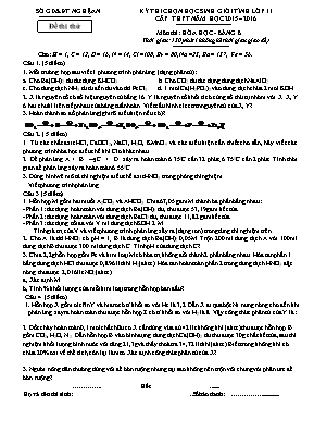 Đề thi thử chọn học sinh giỏi tỉnh môn Hóa học Lớp 11 cấp THPT - Bảng B - Năm học 2015-2016 - Sở giáo dục và đào tạo Nghệ An (Có đáp án)